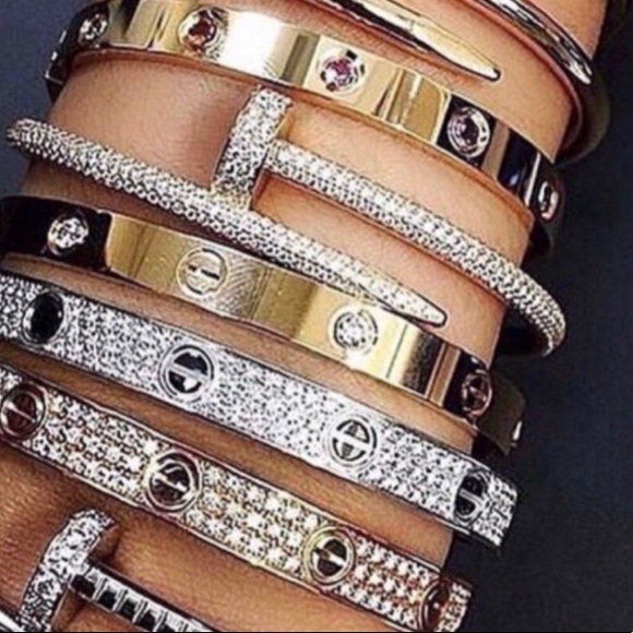 18k Gold Iced Out All Encrusted Nail Cuff Bracelet Bangle - Missing 1 Gem - Picture 2 of 4